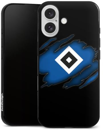 Slim Case extra dünn kompatibel mit Apple iPhone 16 Silikon Handyhülle schwarz Hülle Hamburger SV HSV Offizielles Lizenzprodukt