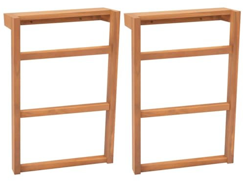 Lot de 2 porte-serviettes muraux en bois avec une couche supérieure, porte-serviettes en bois massif de teck pour la salle de bain avec 3 barres pour salle de bain et toilettes