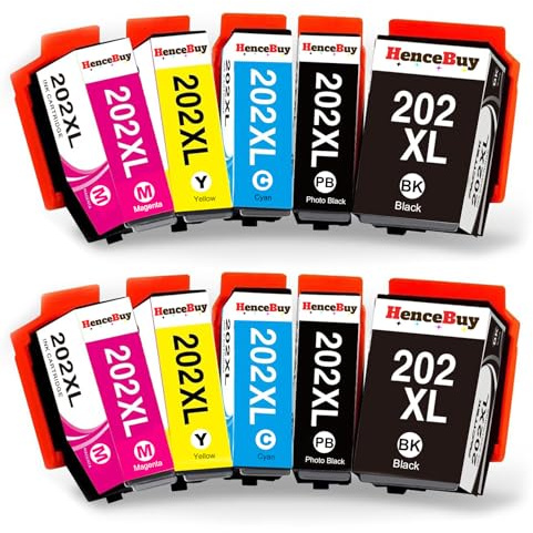 HenceBuy 202 XL Schwarz Druckerpatronen Kompatibel mit Epson 202 202XL Patronen Multipack für Expression Premium XP-6100 XP-6105 XP-6000 XP-6005 XP6100 XP6105 XP6000 XP6005 Drucker (10-Pack)