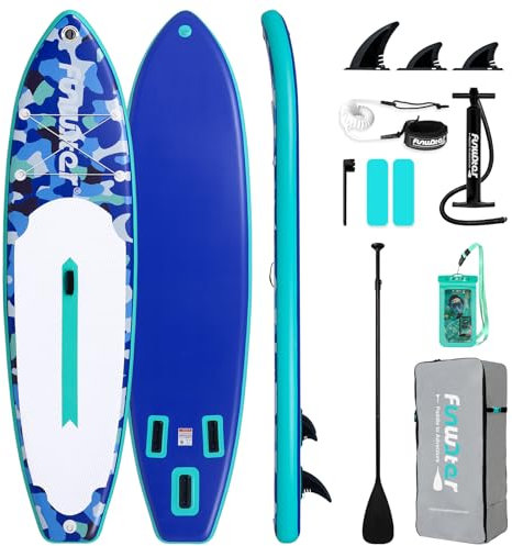 FunWater 10' &11' Stand Up Paddle Board Sup Board, Aufblasbares Stand Up Paddle Board für Erwachsene, Alle Fähigkeiten mit Aller Zubehör (11' CAMO-BLAU)