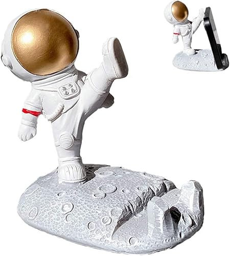 JOZMMZEOOA Astronaut Handyhalterung,Niedlicher Astronaut Halterung Mobile Funny Mobile Stand Interessant Handy Accessoires Handy-Desktop-Ständer,für iPhone,Ipad,Desktop Ständer（Kick,Gold）