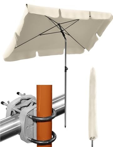 4smile Sonnenschirm Balkon SunnyShade Plus, Sonnnenschutz Balkon SET 3-in-1, Beige - UV50+ Sonnenschirm rechteckig 200 x 125 cm + Sonnenschirmhalter Balkongeländer + Sonnenschirmhülle