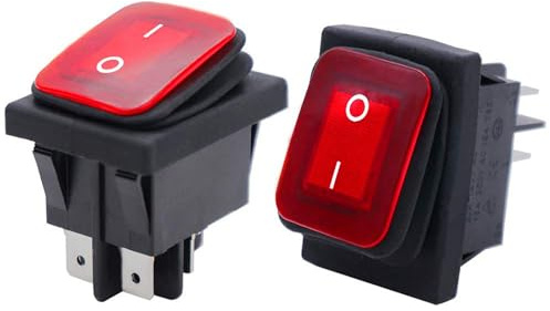Leloco 2 Stück Wasserdichter Wippschalter Rot - Beleuchteter 4-Pin Geräteschalter (EIN/AUS) 250V 16A IP67 für Elektroinstallationen, Boote, Außengeräte
