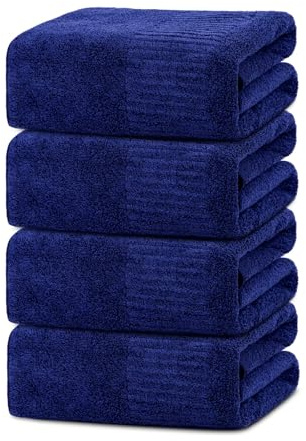 SEISSO Lot de 4 Serviettes de Bain 88.9×160 cm en Bambou Microfibre – Grande Absorption, séchage Rapide, Douce et Grande Taille 350 g/m² – Adaptée aux Adultes – Usage Polyvalent Salle Bleu Marine