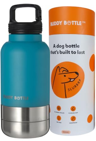 BUDDY BOTTLE Dog Water Bottle with Bowl — 900ml Insulated Stainless Steel Travel Flask for Walking, Hiking & Camping | Leakproof 3-in-1 Portable Dog Drinking Bottle