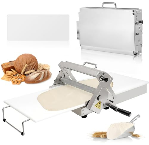 Compact Manual Dough Rolling Machine, Manual Foldable Dough Sheeter, Stainless Steel Pastry Roller with Adjustable Thickness 0-25mm, Commercial & Home Use, for Pizza, Croissants, Pastry 83x49cm