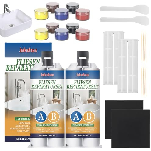 2er-Set Fliesen Reparaturset, Keramik Reparaturset Waschbecken für Badezimmer, Küchen, Emaille, Repariert Risse und Kratzer auf Fliesen/Waschbecken/Duschwannen/Marmor/Toiletten und Badezimmer