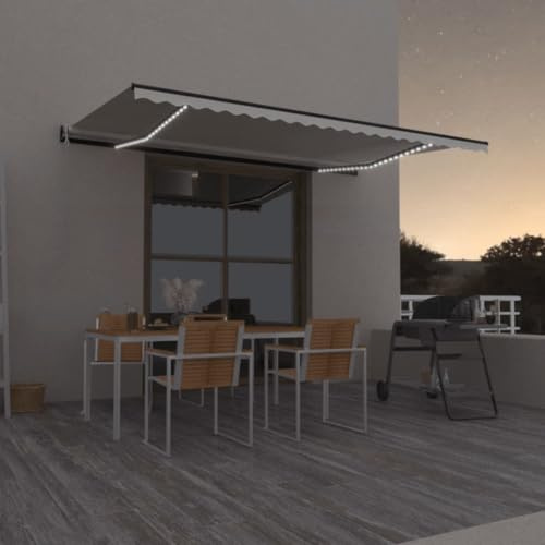 Automatische Markise mit LED-Beleuchtung und Windsensor, 500x300 cm, Creme, UV- & wasserbeständig für Terrasse & Balkon, Aluminiumrahmen