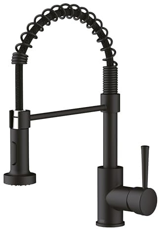 Lenz NIEDERDRUCK Küchenarmatur NOVA Schwarz-matt – Flexible Geschirrbrause | Federbrause mit Anti-Fingerabdruck Oberfläche, Für drucklose Untertischgeräte oder Boiler, Höhe 38,7 cm, 46071951