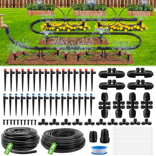 Kit Arrosage Goutte à Goutte Jardin, 25m +15m Kit Irrigation Goutte à Goutte, Buses Réglables pour une Irrigation Adaptée Aux Plantes, Légumes, Fleurs et Pelouse