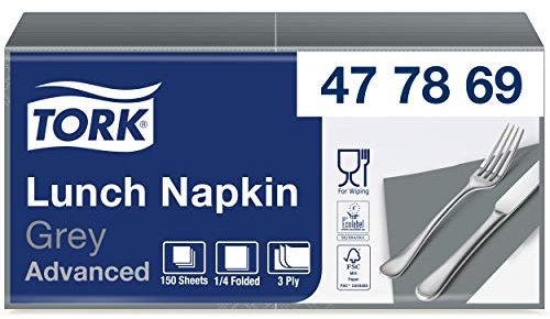 Tork 477869 Soft Lunchservietten Grau / 3lagige, saugfähige Papierservietten in Grau / Vielfältig verwendbar / Advanced Qualität / 10 x 150 (1500) Servietten / 32,6 x 33 cm (B x L) / 1/4-Falz