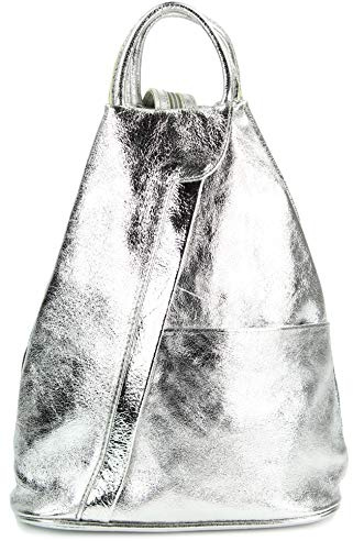 Belli City Backpack leichte italienische Leder Damentasche Rucksack Handtasche in silber - 29x32x11 cm (B x H x T)