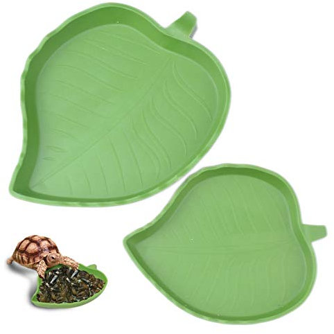 pranovo 2 Pack Leaf Reptile Futter und Wassernapf für Pet Aquarium Ornament Terrarium Dish Platte Eidechsen Schildkröten oder kleine Reptilien