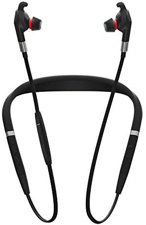 Jabra Evolve 75e UC Wireless In-Ear Kopfhörer – Unified Communications kompatible Earbuds mit langer Akkulaufzeit – Vibrierender Nackenbügel und Busylight – Schwarz, Q711695