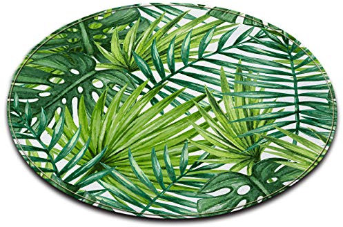 LB Monstera grün Blatt rutschfeste waschmaschinenfest Runde Bereich Teppich Wohnzimmer Schlafzimmer Bad Küche Soft Teppich Boden Matte Home Dekor,80x80 cm