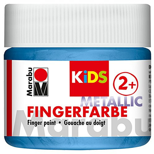 Marabu 03030050752 - Kids Fingerfarbe metallic blau 100 ml, Fingermalfarbe auf Wasserbasis, parabenfrei, vegan, laktosefrei, glutenfrei, zum Malen in Kindergarten, Schule, Therapie und zu Hause