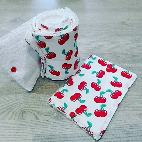 papier toilette lavable, en coton et éponge, zéro déchet, motif cerises, fait main, zéro waste