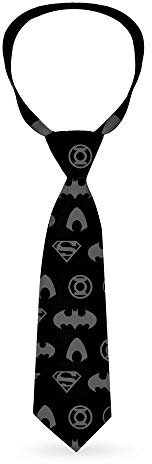 Buckle-Down Krawatte Standard – Justice League 8-Superhelden-Symbole, Schwarz/Grau, Gerechtigkeitsliga, 58 x 4