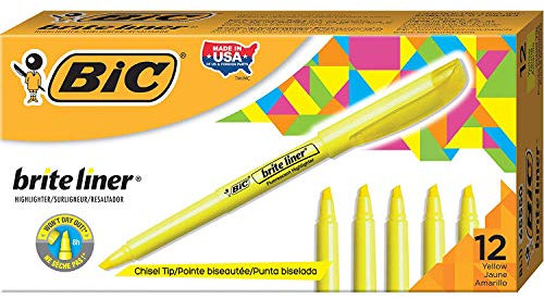BIC Brite Liner Highlighter, Chisel Tip, Yellow, 12-Count, Pack of 7