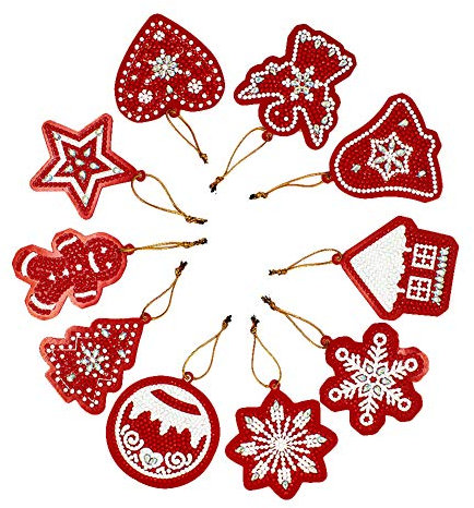 Seawang 10Stk. Weihnachten DIY Vollbohrer 5D Diamant Malerei Weihnachtsdeko Weihnachtsbaum Anhänger Deko Geschenk (01)