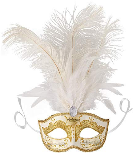 dressforfun 900887 Venezianische Maske mit Federn, Halbmaske für Damen, Augenmaske mit Zierborte für Maskenball Party Kostüm Fasching Karneval Halloween - diverse Farben - (gold | Nr. 303544)