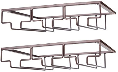 FOMANSH 2 x Metal Wine Glass Holder Under Cabinet Brown
