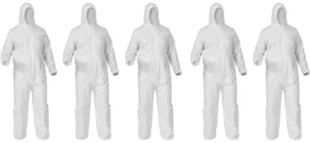 Bahob® 5 Pack Protective Disposable Overall Paper Boiler Suit Coveralls Protection Suit Elasticated hood, Cuffs and Ankles