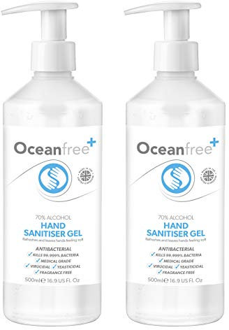 70% Alcohol Hand Sanitiser Gel - 2x 500ml Pump Bottle - Certified Surgical/Medical Grade - Made in the UK (Pack of 2)