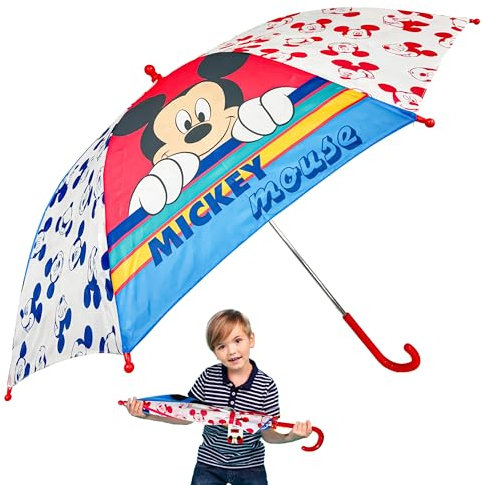 Kids Polyester Umbrella for Mickey Mouse Lovers - 70cm Children's Brolly for Boys School Travel, Auto Umbrella with Easy Grip Handle