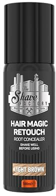 THE SHAVE FACTORY Magic Retouch Spray – Hellbraun 100ml – Sofortige Ansatzkaschierung bei Grauen Haaren und Nachwuchs – Natürlich Aussehende Farbe – Kein Rückstand, Langanhaltend, Schnell Trocknend