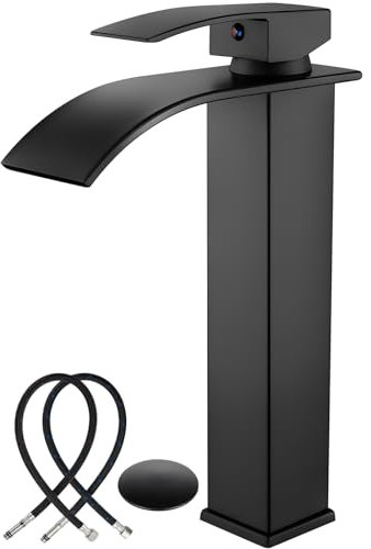 Midanya - Rubinetto a cascata per lavandino con grande beccuccio rettangolare per lavandino e lavandino