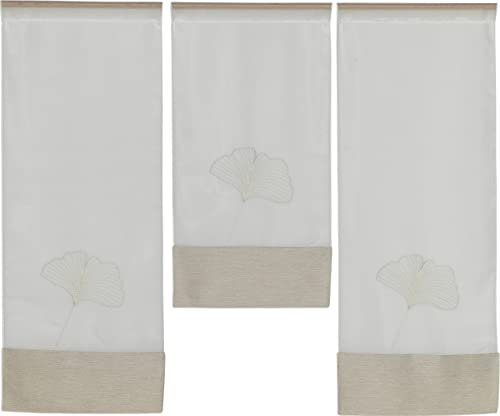 Experience by Omega 3er Set Miniflächen 4er Set Scheibengardine Küchengardine Tunnelzug Bistrogardine Farbe 4021 01 - Weiß/Beige, Größe 3 x 30 x 80/60/80 cm