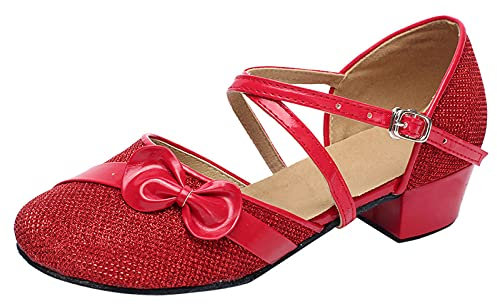 RMBLYfeiye Mädchen Tanzschuhe Prinzessin Schuhe Kinder Latein Schuhe mit Weiche Sohlen Kinder Bow-Knot Glitzer Latein Tango Ballsaal Schuhe