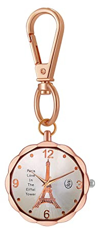JewelryWe Taschenuhr mit Karabiner Schlüsselanhänger Quarz Analog Uhr Quarzuhr für Ärzte Krankenschwestern Sanitäter Köche Blau Weiß