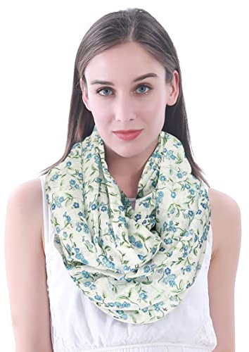Lina & Lily Forget Me Not Flower Print Snood Scarf for Women, Fashion Floral Lightweight Scarf for All Seasons (White)