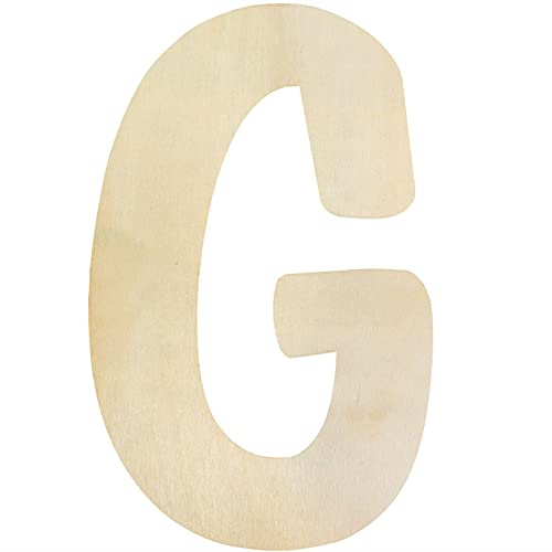 Unfinished Wooden Letter G, 12 Inch Wood Alphabet for Crafts DIY | 5mm thick flat back, suited to nursery wall art hanging, children bedroom name painting, blank surface easy to decorate