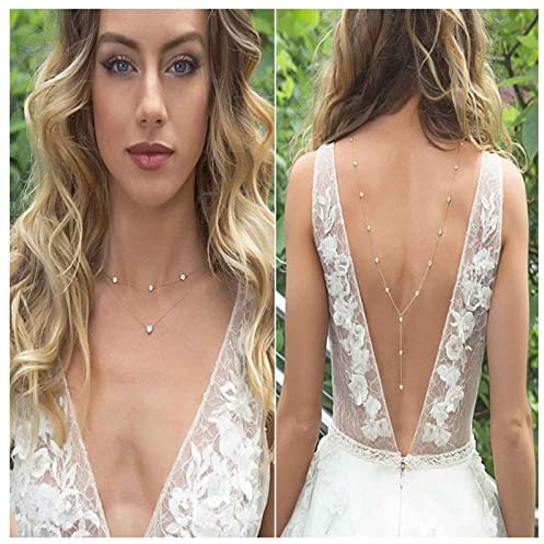 Inilbran Boho Layered Strass Hintergrund Halskette Silber Crystal Back Halskette Kette Lange Strass Back Chain Halskette Sparkly CZ Body Chain Halsketten Sommer Körperschmuck für Frauen und Mädchen