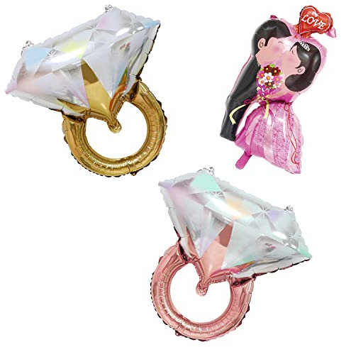 2pcs diamond ring balloons with 1pc couple balloons, engagement decoration Balloons, gold foil balloons, party decoration balloons, suitable for wedding, bridal shower, anniversary decoration