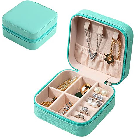 Eucomir Portagioie Donna,Piccolo Portagioie Organizzatore di Portagioie da Viaggio in Pelle PU,Scatole Portagioie Portatile Organizzatore per Riporre Orecchini/Anelli/Collane(10x 10x 5CM,Blu