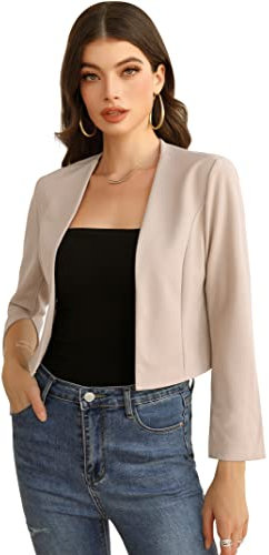 KOJOOIN Damen Bolero Kurze Strickjacke Festlich Kurz Cardigan Elegant Schulterjacke(Verpackung MEHRWEG) Beige,XL