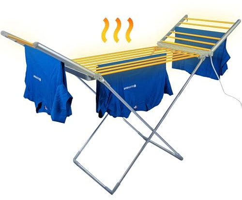 Silvergear® Etendoir à Linge Electrique Chauffant | Séchoir | Chauffant Electrique Pliable 20 Tubes Chauffants | Etendoir Pliant d'Intérieur | Aluminium 220-240V | Sécheur chauffé Tour Chauffer