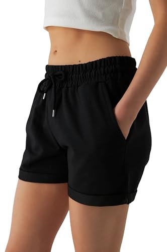 Smith & Solo Kurze Hose Damen - Shorts Sommer Hosen, Laufhose Kurz Sporthose, Trainingshose Sportshorts Women Laufshorts (Schwarz, M)