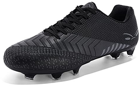 GWMDKI Men's Football Boots Unisex Breathable Spike Professional Athletics Football Trainers Sneakers Outdoor Football Shoes for Teenager Black 6.5UK