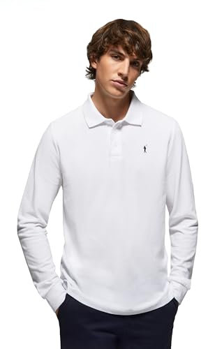 Polo Club Polo Elegante Uomo Manica Lunga Bianco Ricamo con Logo - 100% Cotone -