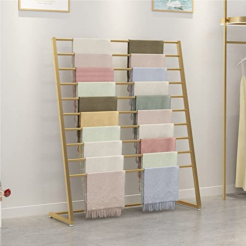 Schalhalter Aufbewahrung - Handtuchständer Organizer Rack - Hijab Schals Display-Rack, Bodenstehender Schal-/Seidenschalständer, Kommerzieller Kleiderständer, Hosenbügel, Schal-Organizer ( Color : Gol