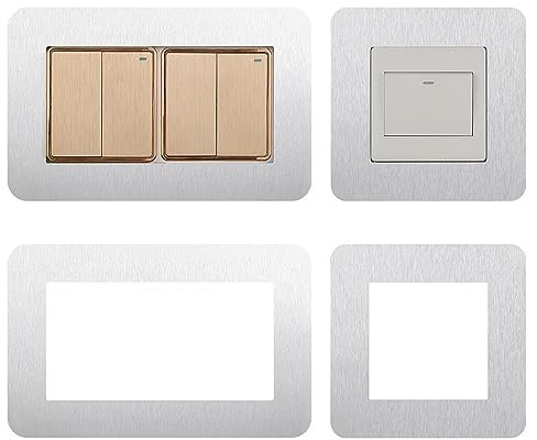 4 carcasas plateadas para interruptores de luz, 3.39 + 6.89 pulgadas, cubiertas de interruptor de luz individuales y dobles, marco de placa autoadhesivo simple para interruptor de luz, calcomanías de