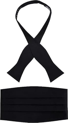 Set aus Fliege und Kummerbund aus 100 % Seide, zum Selbstbinden, für Smoking, Hochzeit, Black-Tie-Veranstaltung, 16 mm Seide, Geschenkbox