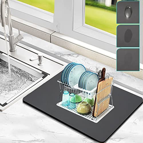 CALOPEAH Alfombrilla Escurreplatos, 50 x 30cm Alfombra Escurreplatos, Tapete Absorbente Cocina Bandeja Escurreplatos Protector Encimera Cocina, Negro