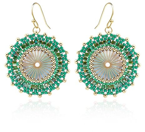 Grüne Perlenohrringe für Frauen, Statement-Boho-Perlenohrringe, leichte Böhmen-Tropfenohrringe für Frauen