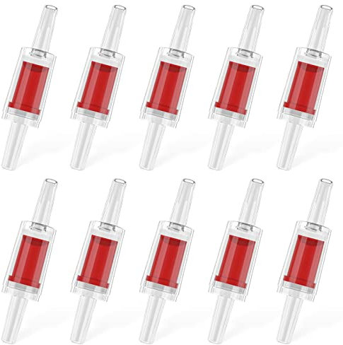 Pawfly 10 PCS Aquarium Check Valves for Common Air Pumps Red Plastic One-Way Non-Return Valves Pump Protectors for Standard 0.5cm Airline Tubing Fish Tank Accessories for Aeration Setup